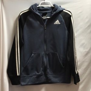 Adidas light weight jacket hoodie boys / young teen Sz 12/14 black /slate blue